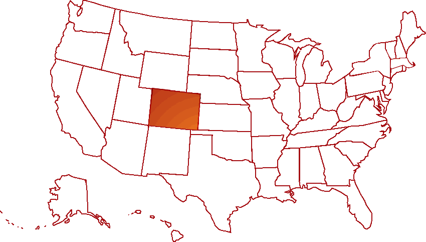 US states map with Boulder, CO highlighted